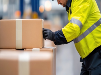 customs official with parcels