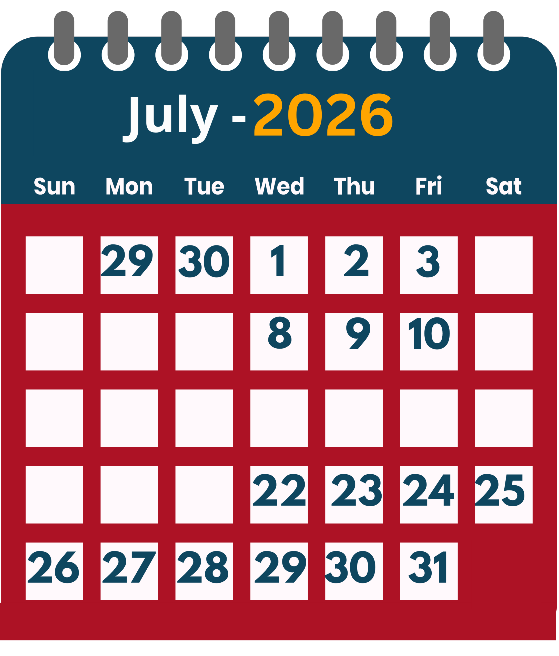 July 2026 - logistics calendar