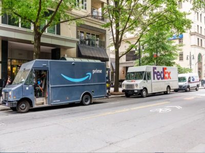 fedex and amazon trucks
