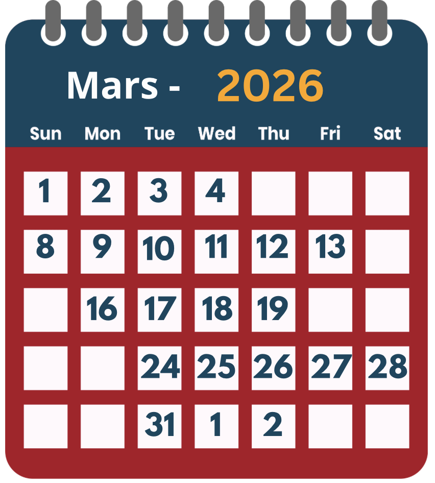 Calendrier, mars 2026