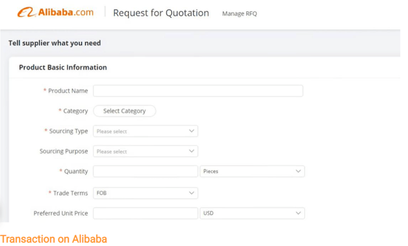 Transaction and supplier quotation on Alibaba