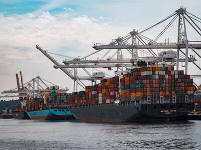 Port with cargo ships docked