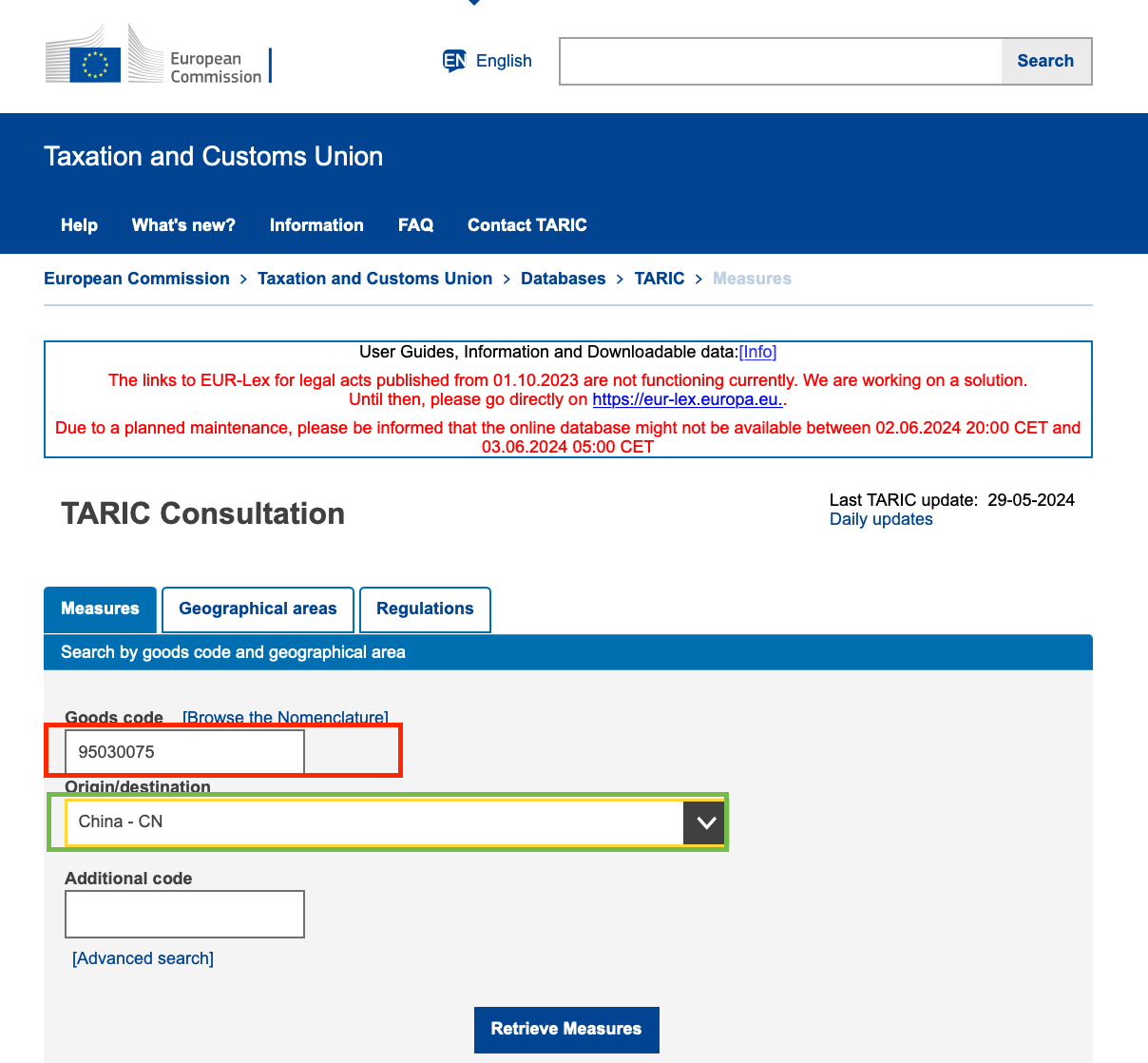 TARIC System - European Customs